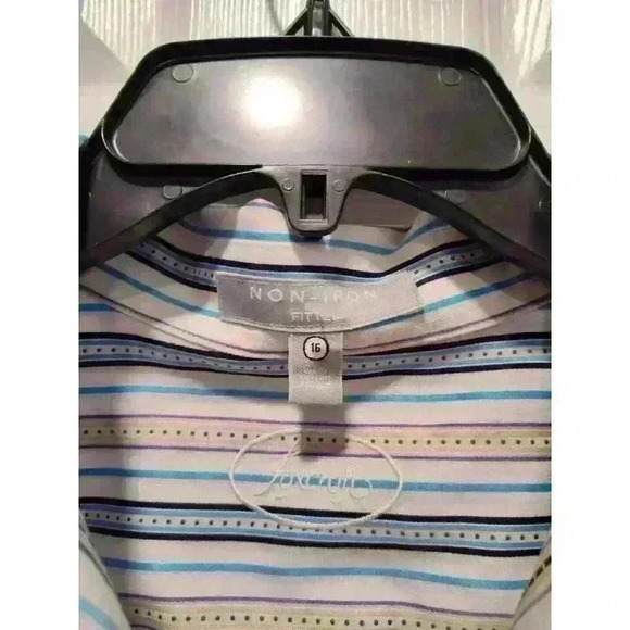 Foxcroft Blue Multicolor Stripe Button-Up L/S Classic Fit Wrinkle Free Shirt 16 - Picture 3 of 7